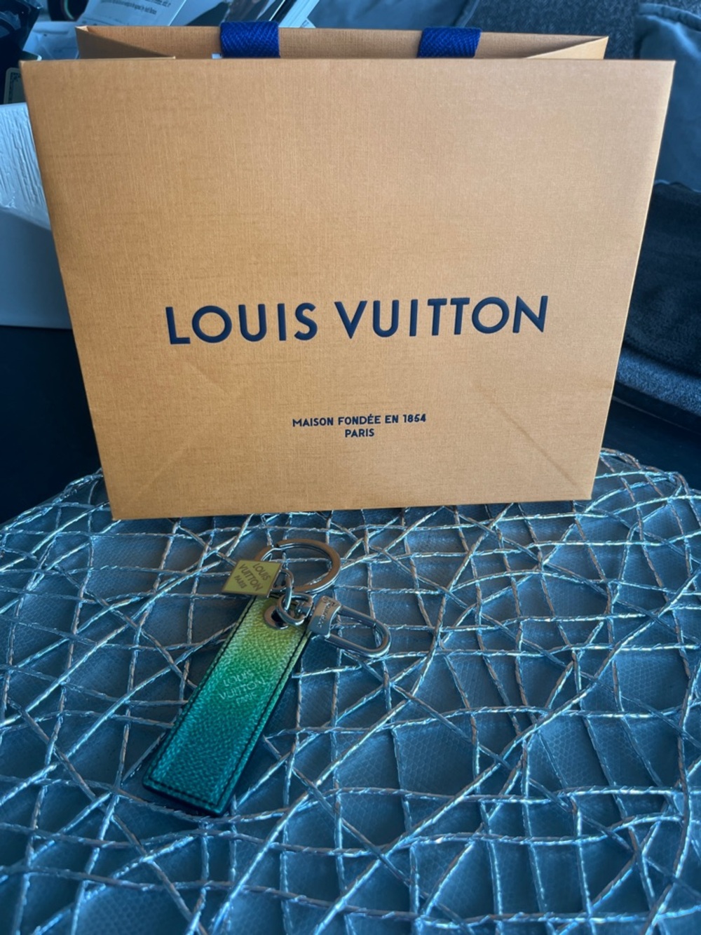 Louis Vuitton Damier Gradient Green and Yellow Keychain / Bag Charm / Key Ring